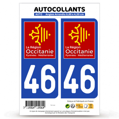 Autocollant plaque immatriculation département 46 Occitanie LogoType