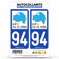 2 Autocollants plaque immatriculation 94 Val-de-Marne - Tourisme