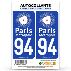 2 Autocollants plaque immatriculation 94 Créteil - Métropole