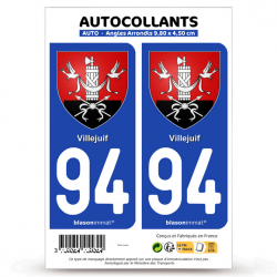 2 Autocollants plaque immatriculation 94 Villejuif - Armoiries