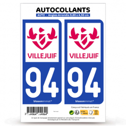 2 Autocollants plaque immatriculation 94 Villejuif - Ville