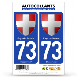 2 Autocollants plaque immatriculation 73 Pays de Savoie - Armoiries