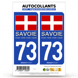 2 Autocollants plaque immatriculation 73 Savoie - Drapeau