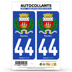 2 Autocollants plaque immatriculation 44 Nantes - Armoiries