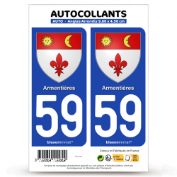 2 Autocollants plaque immatriculation 59 Armentières - Armoiries