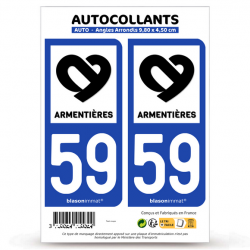 2 Autocollants plaque immatriculation 59 Armentières - Ville