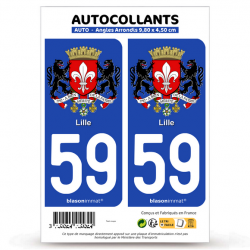 2 Autocollants plaque immatriculation 59 Lille - Armoiries