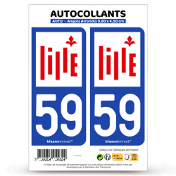 2 Autocollants plaque immatriculation 59 Lille - Ville