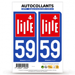 2 Autocollants plaque immatriculation 59 Lille - Ville II