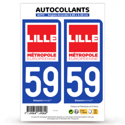 2 Autocollants plaque immatriculation 59 Lille - Métropole