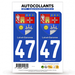 2 Autocollants plaque immatriculation 47 Lot-et-Garonne - Armoiries