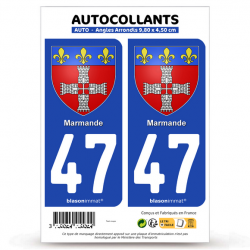 2 Autocollants plaque immatriculation 47 Marmande - Armoiries