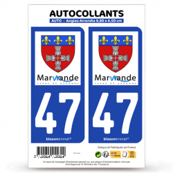 2 Autocollants plaque immatriculation 47 Marmande - Ville