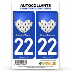 2 Autocollants plaque immatriculation 22 Côtes-d'Armor - Armoiries