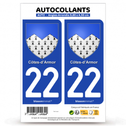 2 Autocollants plaque immatriculation 22 Saint-Brieuc - Armoiries