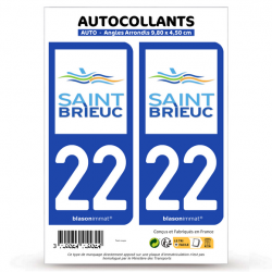 2 Autocollants plaque immatriculation 22 Saint-Brieuc - Ville