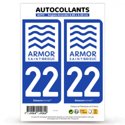 2 Autocollants plaque immatriculation 22 Saint-Brieuc - Karantez