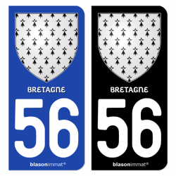 Autocollant plaque d'immatriculation 56 Bretagne - Armoiries