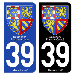 Autocollant plaque d'immatriculation 39 Bourgogne-Franche-Comté - Armoiries