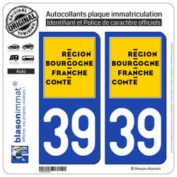 2 Autocollants plaque immatriculation auto 39 Bourgogne-Franche-Comté - LogoType