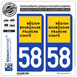 2 Autocollants plaque immatriculation auto 58 Bourgogne-Franche-Comté - LogoType