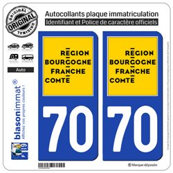 2 Autocollants plaque immatriculation auto 70 Bourgogne-Franche-Comté - LogoType