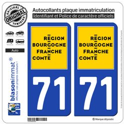 2 Autocollants plaque immatriculation auto 71 Bourgogne-Franche-Comté - LogoType