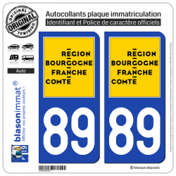 2 Autocollants plaque immatriculation auto 89 Bourgogne-Franche-Comté - LogoType