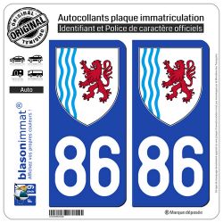 2 Autocollants plaque immatriculation Auto 86 Nouvelle-Aquitaine - LogoType