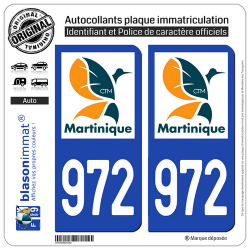 2 Autocollants plaque immatriculation Auto 972-H Martinique - LogoType II