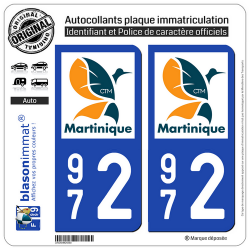 2 Autocollants plaque imatriculation Auto 972 Martinique - LogoType II