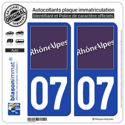 2 Autocollants plaque immatriculation Auto 07 Rhône-Alpes - LogoType