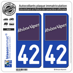 2 Autocollants plaque immatriculation Auto 42 Rhône-Alpes - LogoType