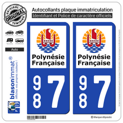 2 Autocollants immatriculation Auto 987 Polynésie Francaise - Collectivité