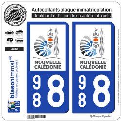 2 Autocollants immatriculation Auto 988 Nouvelle-Calédonie - Gouvernement