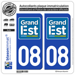 2 Autocollants plaque immatriculation Auto 08 Grand Est - LogoType