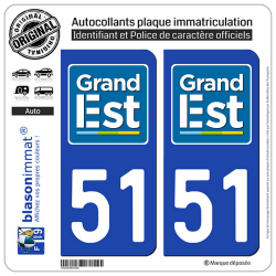 2 Autocollants plaque immatriculation Auto 51 Grand Est - LogoType