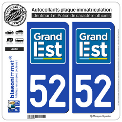 2 Autocollants plaque immatriculation Auto 52 Grand Est - LogoType