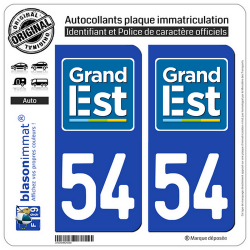 2 Autocollants plaque immatriculation Auto 54 Grand Est - LogoType