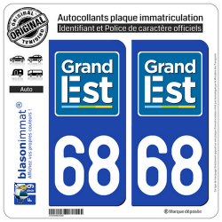 2 Autocollants plaque immatriculation Auto 68 Grand Est - LogoType