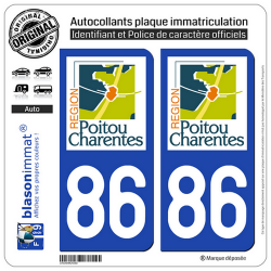 2 Autocollants plaque immatriculation Auto 86 Poitou-Charentes - LogoType