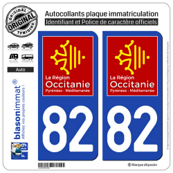 2 Autocollants plaque imatriculation Auto 82 Occitanie - LogoType