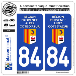 2 Autocollants plaque immatriculation Auto 84 Région Sud - LogoType