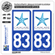 2 Autocollants plaque immatriculation Auto 83 Cavalaire-sur-Mer - Tourisme