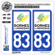 2 Autocollants plaque immatriculation Auto 83 Bormes-les-Mimosas - Tourisme