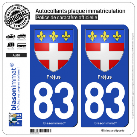 2 Autocollants plaque immatriculation Auto 83 Fréjus - Armoiries