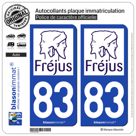 2 Autocollants plaque immatriculation Auto 83 Fréjus - Ville