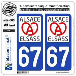 2 Autocollants plaque immatriculation Auto 67 Alsace - LogoType II