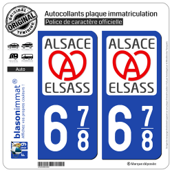 2 Autocollants plaque immatriculation Auto 678 Alsace - LogoType II