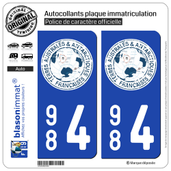 2 Autocollants plaque immatriculation Auto 984 TAAF - Territoire